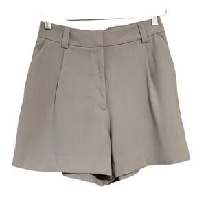 H&M Women’s Pleated High Rise Tailored Shorts Beige Tan Minimalist Size 4